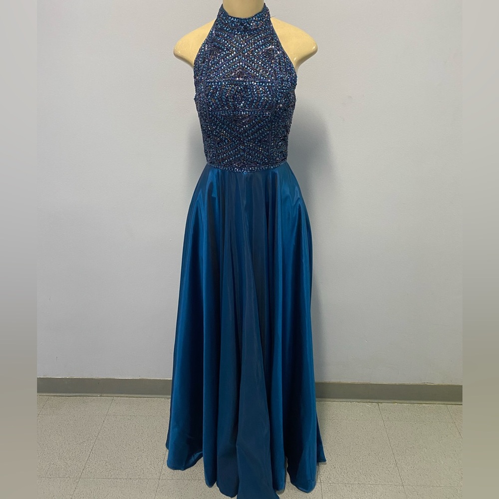 NWT Sherri Hill Elegant Blue Evening Gown Size 4 (Style # 98316)